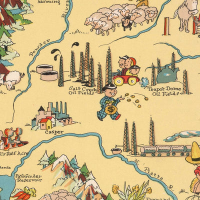 Pictorial Map of Wyoming by Ruth Taylor White, 1935: Yellowstone, Grand Teton, Continental Divide, Wind River Range, Bighorn Mountains