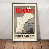 Boston-Reiseposter: Reisen Sie mit dem Zug der New Haven Railroad, 1930 