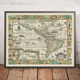 Alte Karte von Amerika von Walton, 1658: Kalifornien als Insel, mythischer Kanal, Carte-à-Figures-Stil 