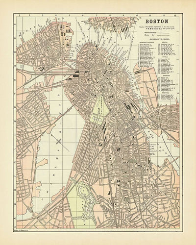 Old Map of Boston by Fisk & Co., 1893: The Common, Public Garden, The Fens, Charles River, Franklin Park