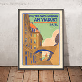 Reiseposter Basel: Musterwohnungen am Viadukt Basel von Rudolf Dürrwang, 1912 