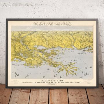 Old Map of the Civil War Gulf Coast by Bachmann, 1861: New Orleans, Mobile Bay, Pensacola, Vicksburg, Ship Island