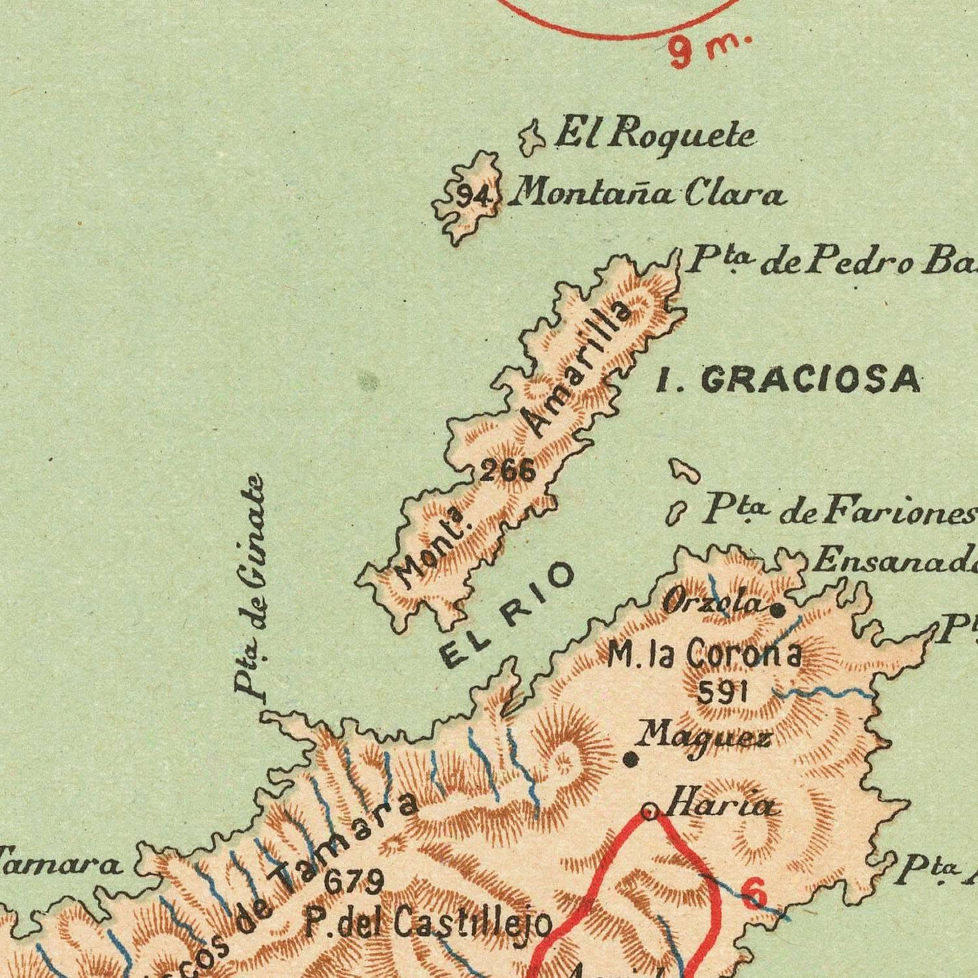 Ancienne carte des îles Canaries par Chias, 1900 : Las Palmas, Arrecife, armoiries, topographie, routes