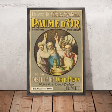 A framed image of Oger-Piron Paume d’Or Vintage Genever Poster, 1924
