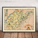 Pictorial Map of West Virginia by Ruth Taylor White, 1935: Charleston, Huntington, Coal Mining, Counties, Appalachia