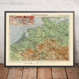 Ancienne carte du nord-ouest de l'Allemagne par Haack, 1943 : Hambourg, Brême, Elbe, Weser, mer du Nord 