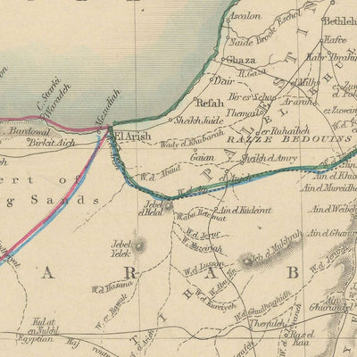 Alte Karte von Ägypten von Tallis, 1851: Kairo, Alexandria, Karnac, Sphinx, Rotes Meer