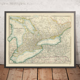 Mappa antica dell'Ontario e parte di New York, 1870: Toronto, Detroit, Lago Ontario, Ferrovie, Cascate del Niagara 