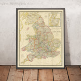 Ancienne carte du comté de l'Angleterre et du Pays de Galles par Wyld, 1842 : Routes à péage et routes de poste 