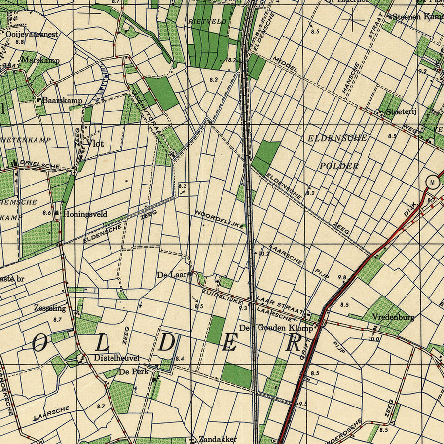 Antigua mapa del ejército de EE. UU. de Arnhem, Operación Market Garden, 1943: río Rin, puentes, polders, ferrocarriles 