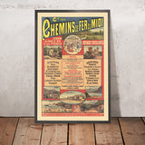 Pyrenees Travel Poster: Excursions aux bains de mer et aux Pyrénées by Chemins de fer du Midi, 1880