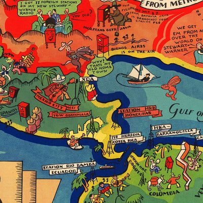 Carte du monde de la radio à ondes courtes de Turzak, 1932 : communication dynamique, thématique et mondiale