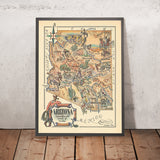 Antiguo mapa pictórico de Arizona de Liozu, 1946: Phoenix, Tucson, Grand Canyon, Petrified Forest, Tombstone 