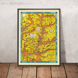 Alte pictoriale Karte des Zion-Nationalparks von Lindgren, 1939: Angels Landing, Watchman, Sinawava, Grafton, West Temple 