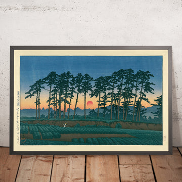Una imagen enmarcada de Sunset at Ichinokura, Ikegami de Hasui Kawase, 1935