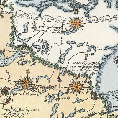 Old Pictorial Map of Canada by Furse, 1964: Rockies, Great Lakes, Montreal, Hudson Bay, Wildlife