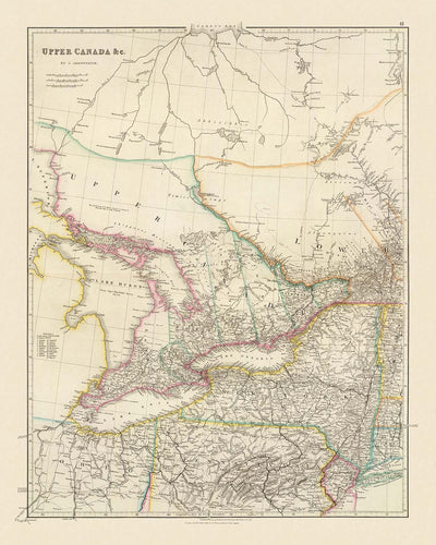 Old Map of Upper Canada (Ontario) & Great Lakes by Arrowsmith, 1844: Toronto, Niagara, Buffalo