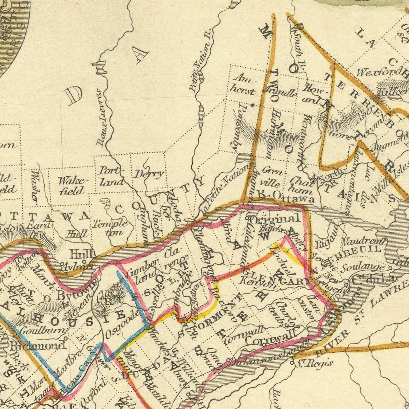 Ancienne carte du Canada par Tallis, 1851 : Toronto, chutes du Niagara, lac Érié, Kingston, vignettes