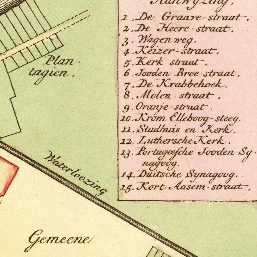 Rara mappa coloniale del Suriname e Berbice di Tirion, 1760: Insetto di Paramaribo, piantagioni, fiumi, villaggi indigeni, confini coloniali 