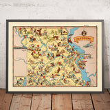 Mapa pictórico de Missouri de Ruth Taylor White, 1935: San Luis, Kansas City, Ozarks, ríos Misisipi y Missouri, Jefferson City 