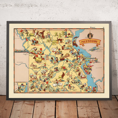 Pictorial Map of Missouri by Ruth Taylor White, 1935: St. Louis, Kansas City, Ozarks, Mississippi & Missouri Rivers, Jefferson City