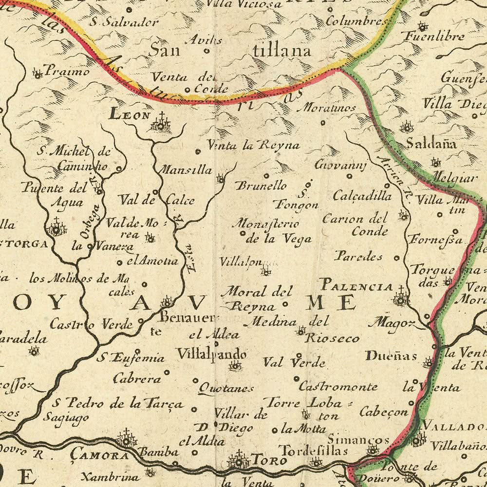 Old Map of North Spain by Sanson, 1652: Galicia, Asturias, San Sebastian, Bay of Biscay, Basque