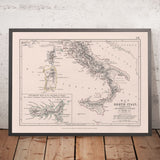 Alte Karte von Napoleons Invasion von Neapel in Süditalien, 1806: Rom, Elba, Sizilien, Kalabrien 