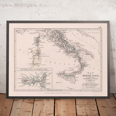 Old Map of Napoleon's Invasion of Naples in South Italy, 1806: Rome, Elba, Sicily, Calabria