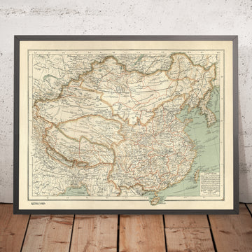 Mappa araba di Cina e Mongolia di Hafiz Ali Esref, 1896: Pechino, fiume Yangtze, deserto di Gobi, Himalaya, Shanghai 