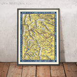 Antica mappa del Rocky Mountain National Park di Lindgren, 1948: Trail Ridge Rd, Estes Park, Longs Pk, Bear Lake, Grand Lake 