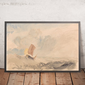 A framed image of A Sea Piece, A Rough Sea with a Fishing Boat by Turner, 1820 (also known as A Rough Sea with a Fishing Boat)