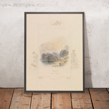 Une image encadrée du dessin d’une illustration pour « Lady of the Lake » de Walter Scott, Loch Achray, par Turner, 1832