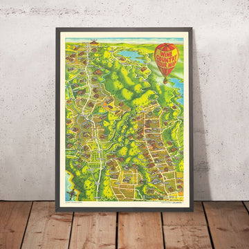 Ancienne carte des régions viticoles de Napa et Sonoma par Morales, 1981 : Santa Rosa, lac Berryessa, rivière russe 