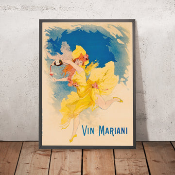 A framed image of Vin Mariani Vintage Coca Wine Poster by Jules Chéret, 1894