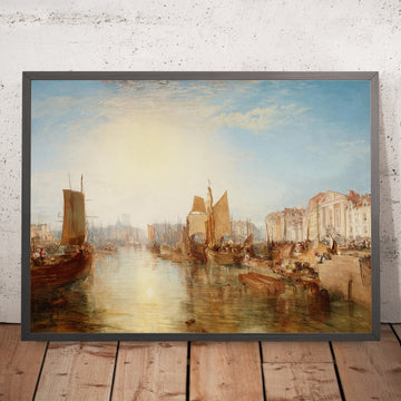 A framed image of The Harbor of Dieppe by Turner, 1826
