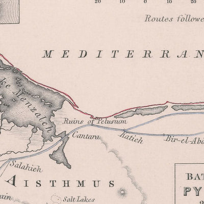 Old Military Map of Napoleon’s Battles in Egypt & Syria, 1801: Aboukir, Pyramids, Cairo, Suez, Nile