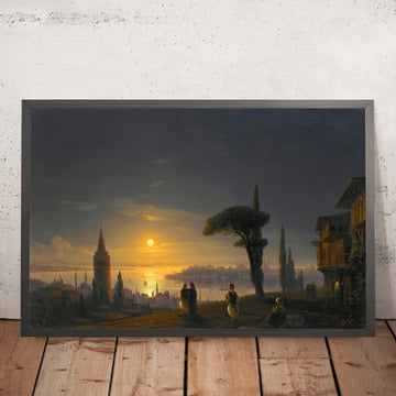 A framed image of The Galata Tower by Moonlight by Ivan Konstantinovich Aivazovsky, 1845