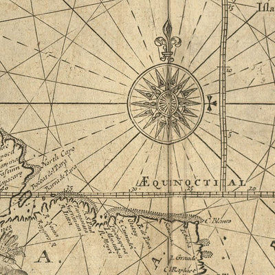 Alte Atlantische Ozean Seekarte von Mount, 1766: Küsten, Loxodrome, Kompassrose