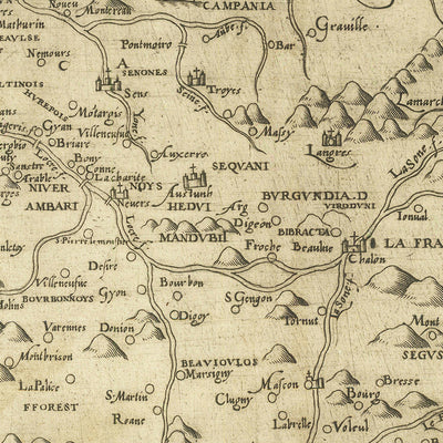 Mapa antiguo y raro de Francia y los Países Bajos de Zenoi, 1561: París, Roma, Alpes, Pirineos, rosa de los vientos