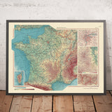 Ancienne carte de la France, 1967 : Andorre, Massif Central, Lyon, Corse, Politique et Physique détaillées 