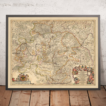 Alte Karte des Fränkischen Kreises von Nicolaes Visscher II, 1690: Nürnberg, Ingolstadt, Würzburg, Zwickau, Slavkov-Wald 