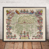 Alte Karte von Frankfurt und Umgebung von Joan Blaeu, 1665: Offenbach am Main, Bad Homburg, Neu-Isenburg, Dreieich, Kelsterbach, Main 