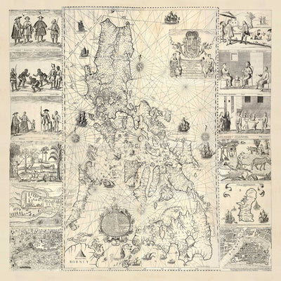 Alte Karte der Philippinen im Jahr 1734 von Pedro Murillo Velarde - Luzon, Manila, Mindanao, Palawan, Bisayas, Sulu-Archipel