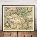 Ancienne carte de la France antique (Gaule, Gallia) à l'époque romaine par Ortelius, 1624 : Paris, Lyon, Pyrénées, Alpes, noms latins 