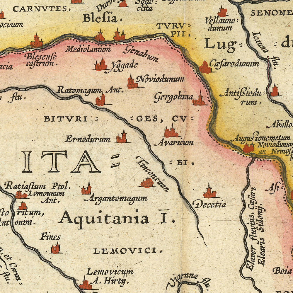 Ancienne carte de France par Ortelius, 1624 : Paris, Lyon, Pyrénées, Alpes, Mer Méditerranée