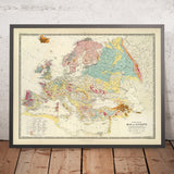 Antica mappa geologica d'Europa di AK Johnston, 1856: Carta geologica delle montagne, rocce e strati 