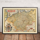 Ancienne carte d'Allemagne, du Saint Empire romain par Ortelius, 1573 : Germanie, Pologne, Rhin, Elbe, Danube, Alpes, mer Baltique 