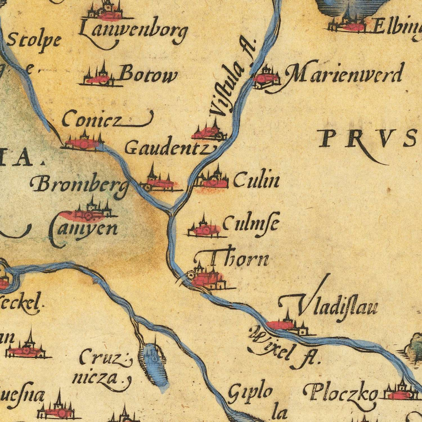 Mapa antiguo de Alemania de Ortelius, 1573: Rin, Elba, Danubio, Alpes, Mar Báltico