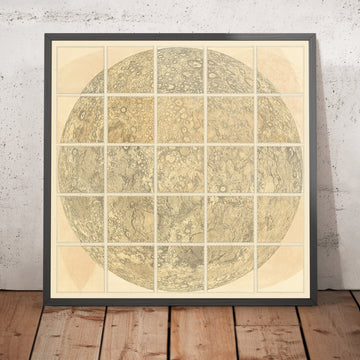 Mapa Gigante de la Luna y sus Montañas por Schmidt, 1878: Carta Rara de Cráteres, Rilles, Elevaciones 