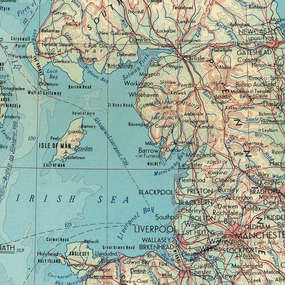 Alte Karte von Großbritannien und Irland, 1967: London, Glasgow, Edinburgh, Snowdonia-Nationalpark, Themse